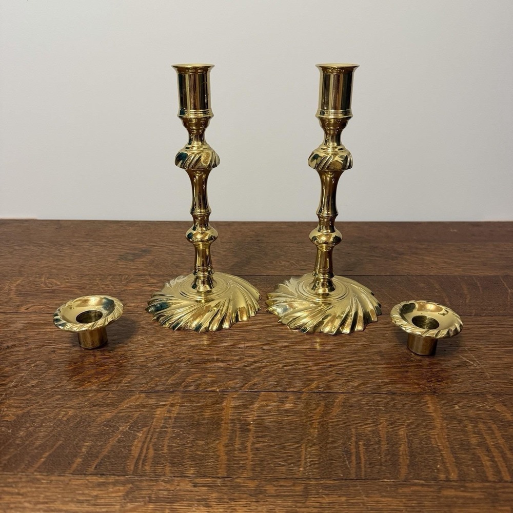 Virginia Metalcrafters‎ VMC Brass Candlestick Pair CW 16-10 Removable Bobeche